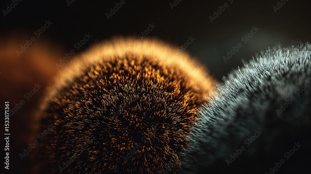 Poster close-up of fuzzy spherical objects with dynamic lighting effects