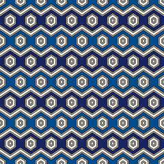 Zigzag seamless pattern. Hexagon mosaic tiles ornament. Ethnic surface print. Repeated geometric figures background. Ornamental wallpaper. Modern geo design digital paper. Vector abstract art