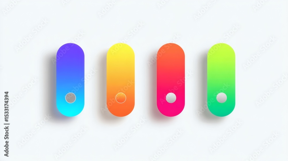 Fototapete Vibrant, rounded, gradient controls with subtle shadowing, displaying a spectrum of colors in a clean and modern style on a white background.