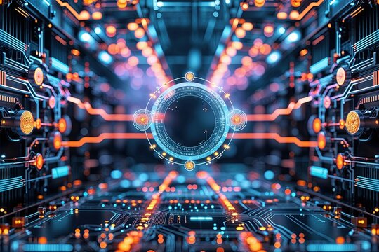 Cutting Edge Technology Visualization 3D Render of Smart Networks and Circuitry