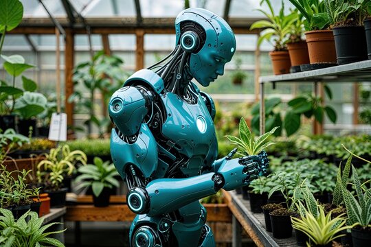 Bionic Character Explores Unique Plant Species in Greenhouse Setting