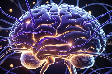 Sleek Brain Design with Sapphire Neural Wires and Shimmering Nodes for Enhanced Visualization