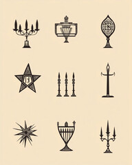 Judaism Synagogues Religious Symbols: Capture the various religious symbols found in synagogues, such as the Star of David, the menorah (seven-branched candelabrum), and the yad (Torah pointer).

