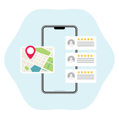 Marketing based on customer ratings and reviews. Location with marker. stock Illustration