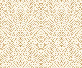 Elegant damask floral seamless pattern. Geometric art deco leaves background. Abstract botanical vector illustration for fabric, textile, wallpaper.