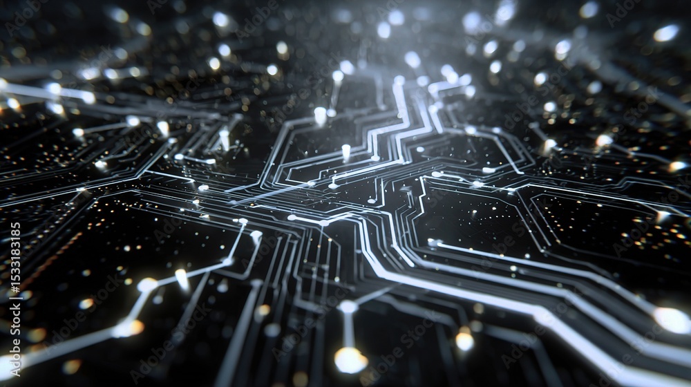 Poster high-tech ai circuit background featuring animated data visualization