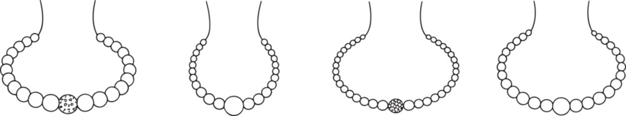 Elegant necklace design illustration featuring pearl like beads in different styles