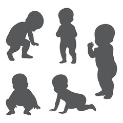 Baby, toddler, newborn, small kids, silhouette isolated