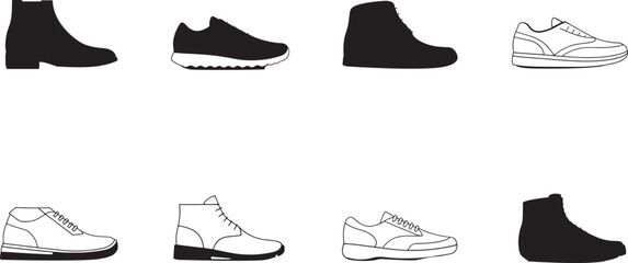 Fototapeta premium Various shoe styles illustrative designs depicting boots sneakers and casual footwear silhouettes