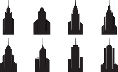 Obraz premium Vector illustration of modern city skyscrapers silhouette designs in black and white for various uses