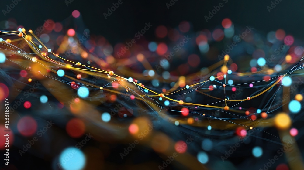 Poster 3d neural network visualization with glowing colorful nodes