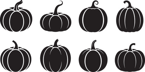 Vector illustration of various black pumpkin silhouettes suitable for fall and halloween design