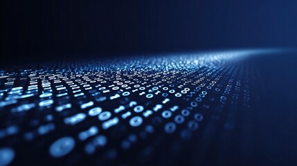 Abstract Navy Blue Background with Binary Digits Flowing Stream