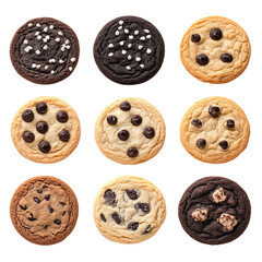 Different cookies set isolated on white background. Various cookies and biscuits collection. Many flavors of Baked cookies set.