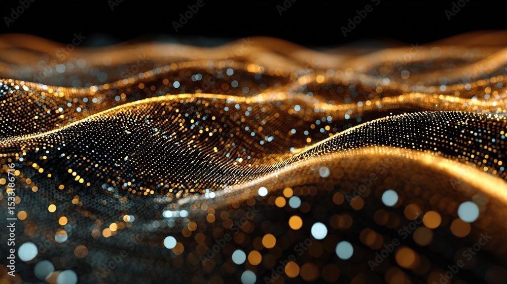 Poster futuristic audio wave visualization with dynamic dots and patterns