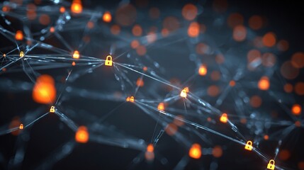 Interconnected Neural Network 3D Illustration with Lock Symbols