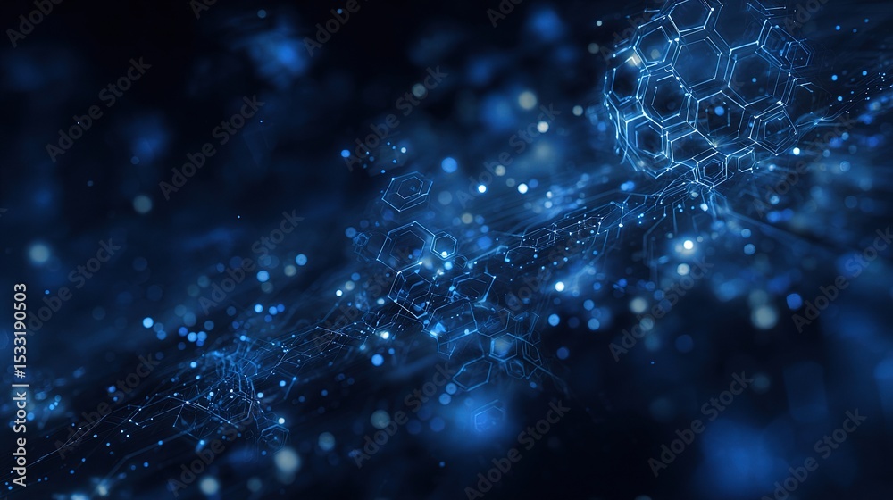 Poster holographic blue ai computing background with abstract patterns