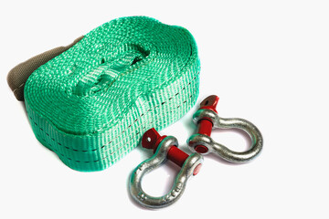 Car towing stop with metal shackles included. Car recovery kit with bow-shaped bracket and towing...