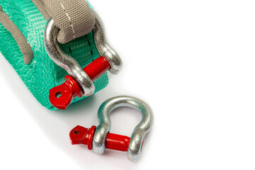 Car towing stop with metal shackles included. Car recovery kit with bow-shaped bracket and towing...