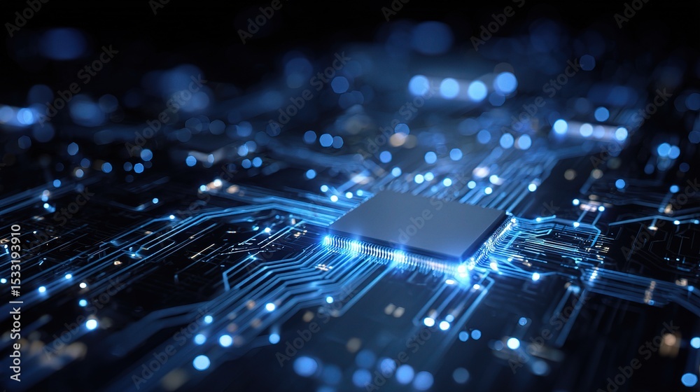 Aufkleber Digital Vector Rendering of AI Circuitry with Luminous Elements