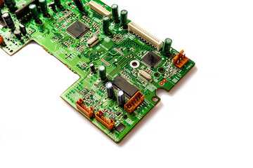 Electronic board with radio components, connectors, slots and processor chip from an electronic...