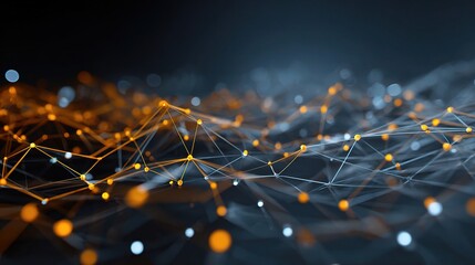 Futuristic 3D Network Grid with Floating Particles and Nodes