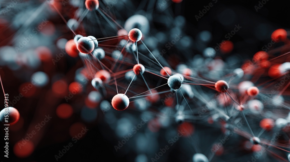 Poster floating spheres with networking connections in abstract design