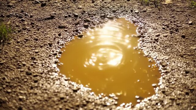 Reflections and Ripples: Capturing the serene beauty of sunlight on a muddy puddle surface