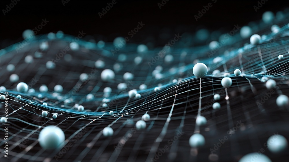 Poster abstract data visualization with undulating lines and distant points