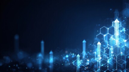 Obraz premium Futuristic Technology with Neon Blue Arrows on Dark Background