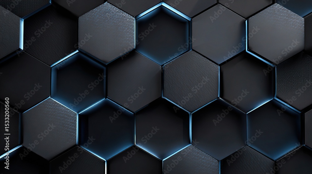 Poster dark hexagon pattern with alternating lights and abstract design