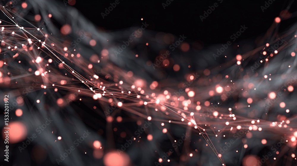 Poster dynamic 3d background with shining nodes and data elements