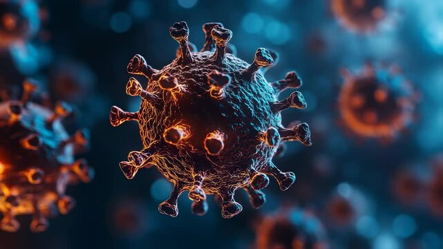 Detailed microscopic render of a novel virus cell structure showing spikes - Powered by Adobe