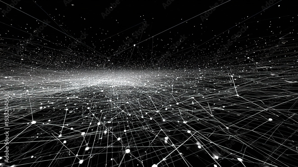 Poster abstract data visualization with grids and lines on dark background