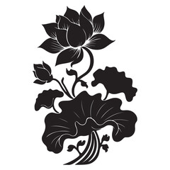 Lotus Flower Black and White Floral Illustration