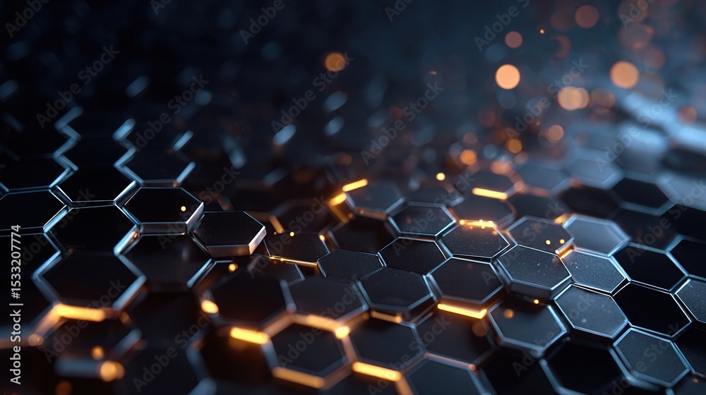 Poster futuristic hexagonal grid illustrating dynamic data flow concept