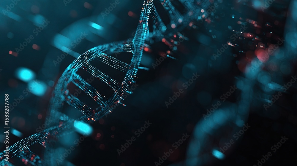 Poster digital dna visualization with dynamic background and thematic elements