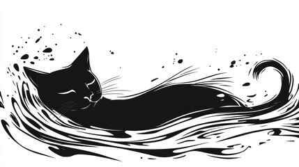 Silhouette cat in water