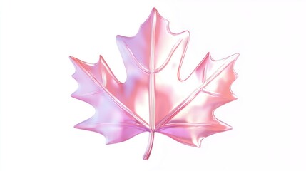 3D rendered, holographic, pastel pink maple leaf