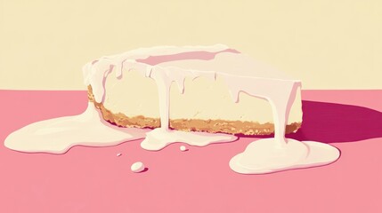 Dripping cheesecake slice on pink