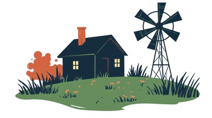 Rural farmhouse with windmill