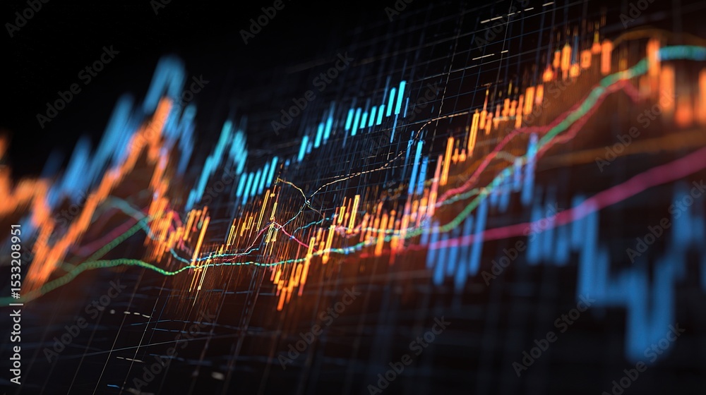 Poster 3d rendered transparent graph with floating elements and standard scale