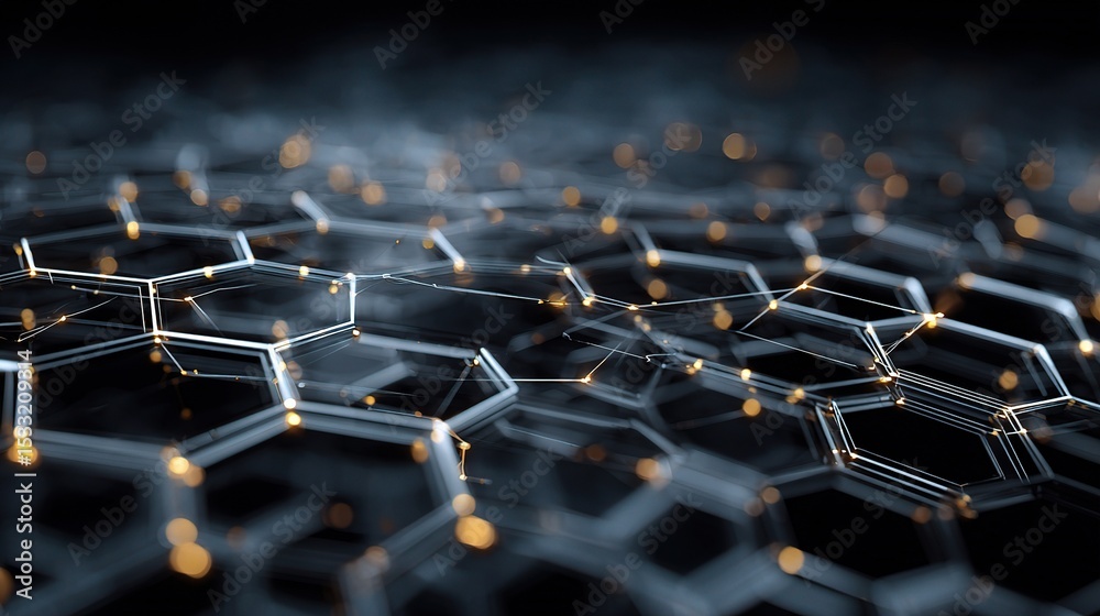 Poster futuristic hexagonal grid with data flow in a digital space