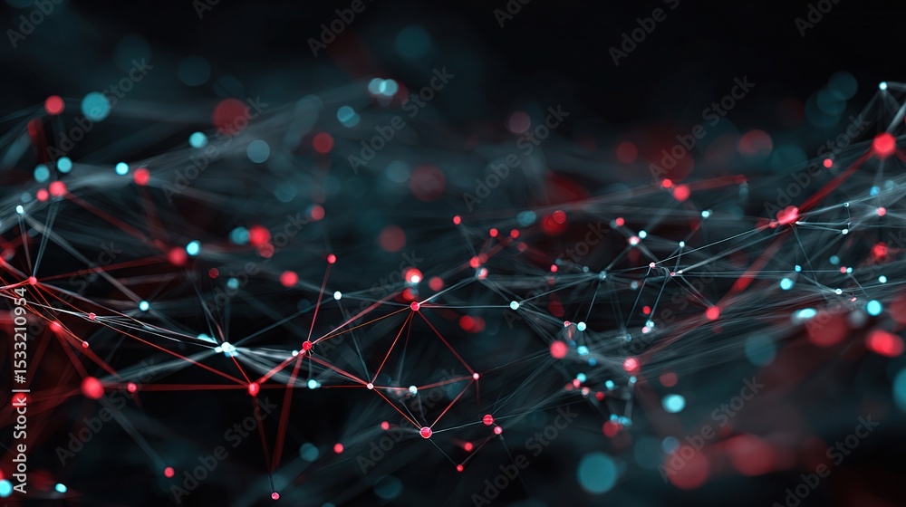 Poster abstract cyber data flow illustration with blockchain elements