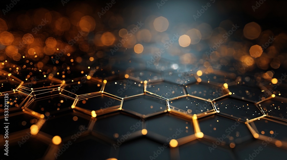 Poster subtle hexagon backdrop with soft focus and tech elements