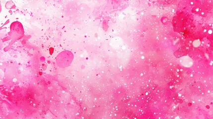 Abstract pink watercolor backdrop with blended gradients and paint splatters evokes a cheerful vibe.