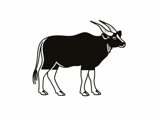 Majestic Banteng A Striking Black and White Illustration of a Wild Ox