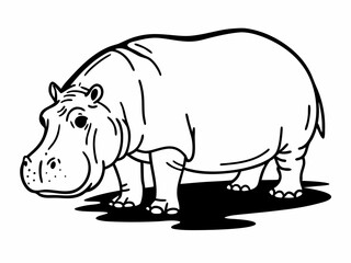 Fototapeta premium Line Art Illustration of a Hippopotamus African Wildlife Drawing