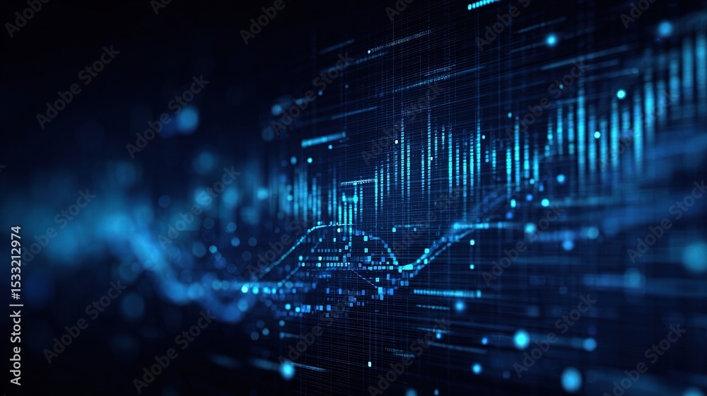 Poster deep blue gradient cyber data interface with floating elements
