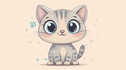 An adorable cartoon kitten with huge expressive blue eyes
